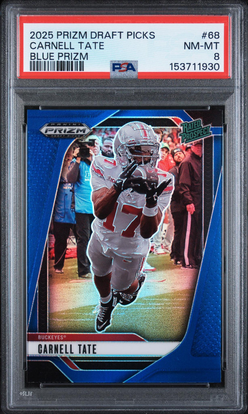 2025 Panini Prizm Draft Picks Blue Prizm Carnell Tate #68 /249 PSA 8
