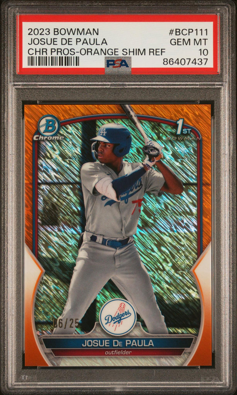 2023 Bowman Chrome Prospect Orange Shimmer Refractor Josue De Paula #BCP111 /25 PSA 10