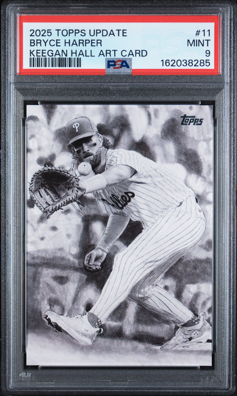 2025 Topps Update Keegan Hall Art Cards Bryce Harper #KHAC11 PSA 9