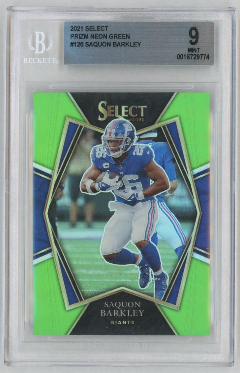2021 Panini Select Prizm Neon Green Saquon Barkley #126 /49 BGS 9