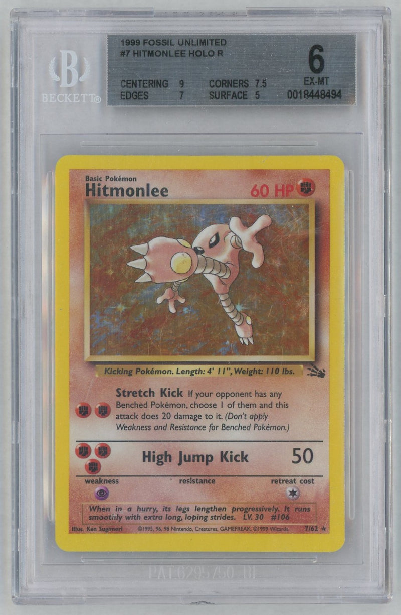 1999 Pokemon Fossil Holo Hitmonlee #7 BGS 6