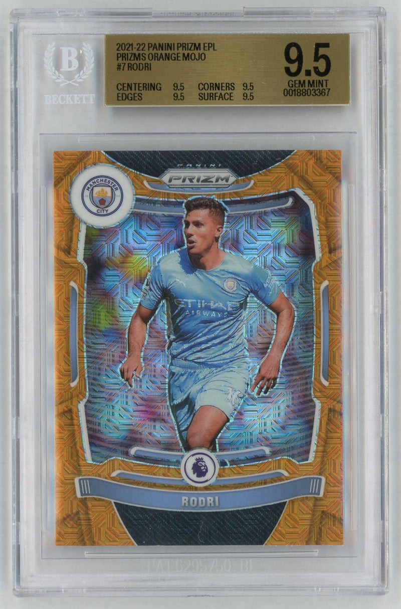 2021 Panini Prizm English Premier League Prizms Orange Mojo Rodri #7 BGS 9.5