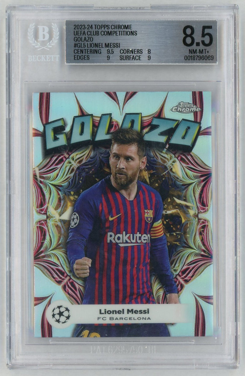 2023 Chrome UEFA Club Competitions Golazo Lionel Messi #GL5 /750 BGS 8.5