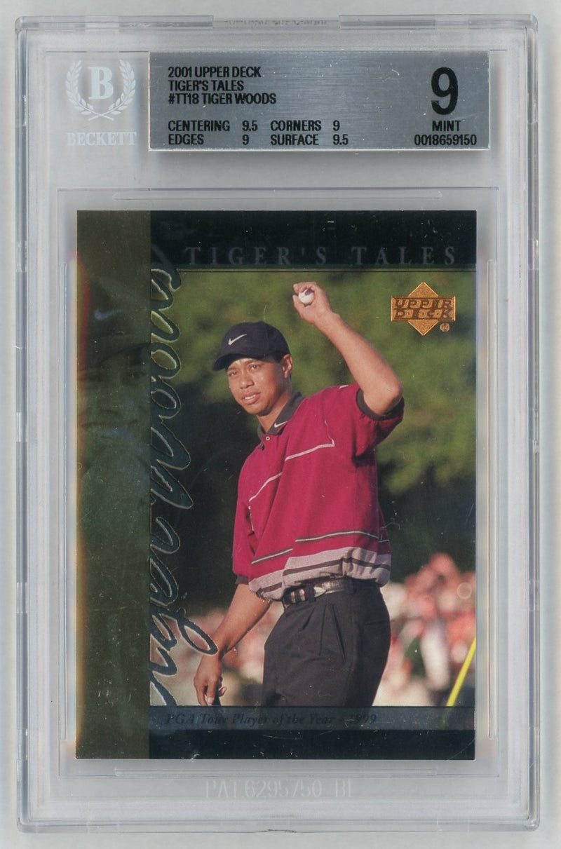 2001 Upper Deck Tiger's Tales Tiger Woods #TT18 /750 BGS 9