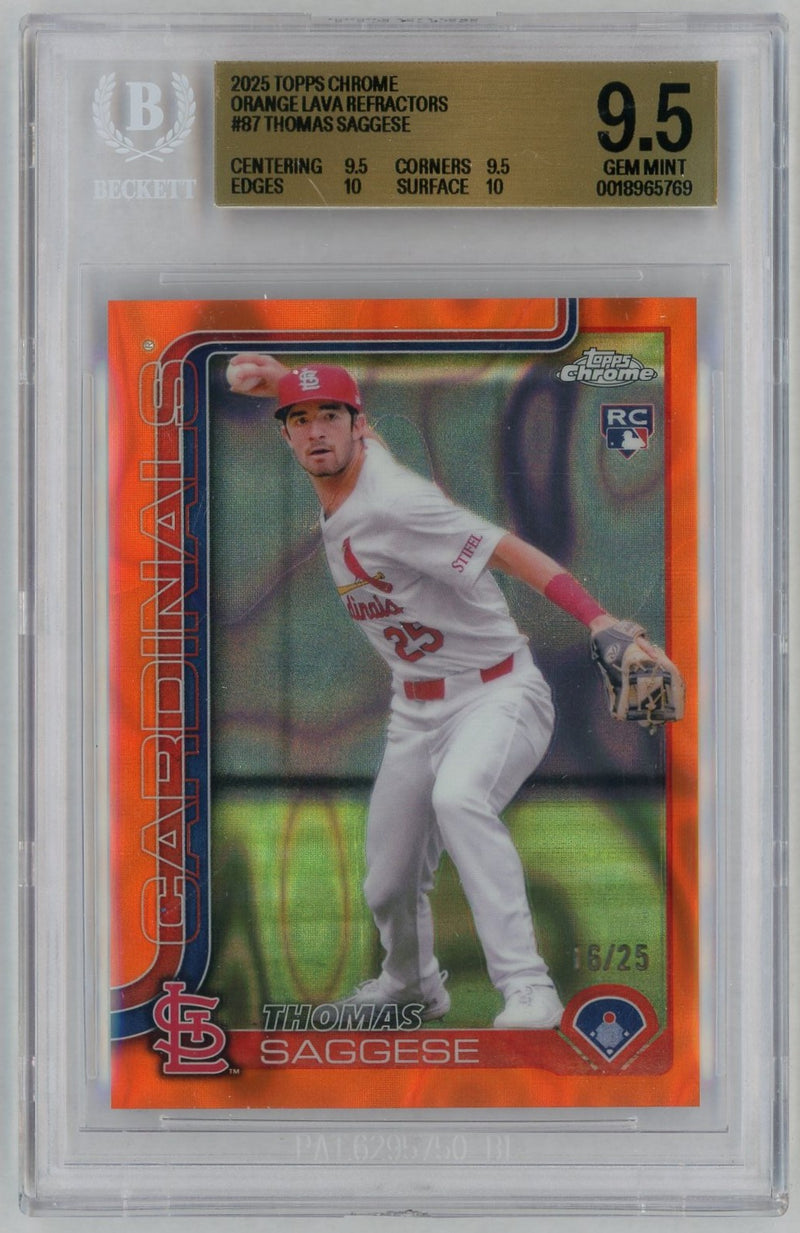 2025 Topps Chrome Orange Lava Refractors Thomas Saggese #87 /25 BGS 9.5