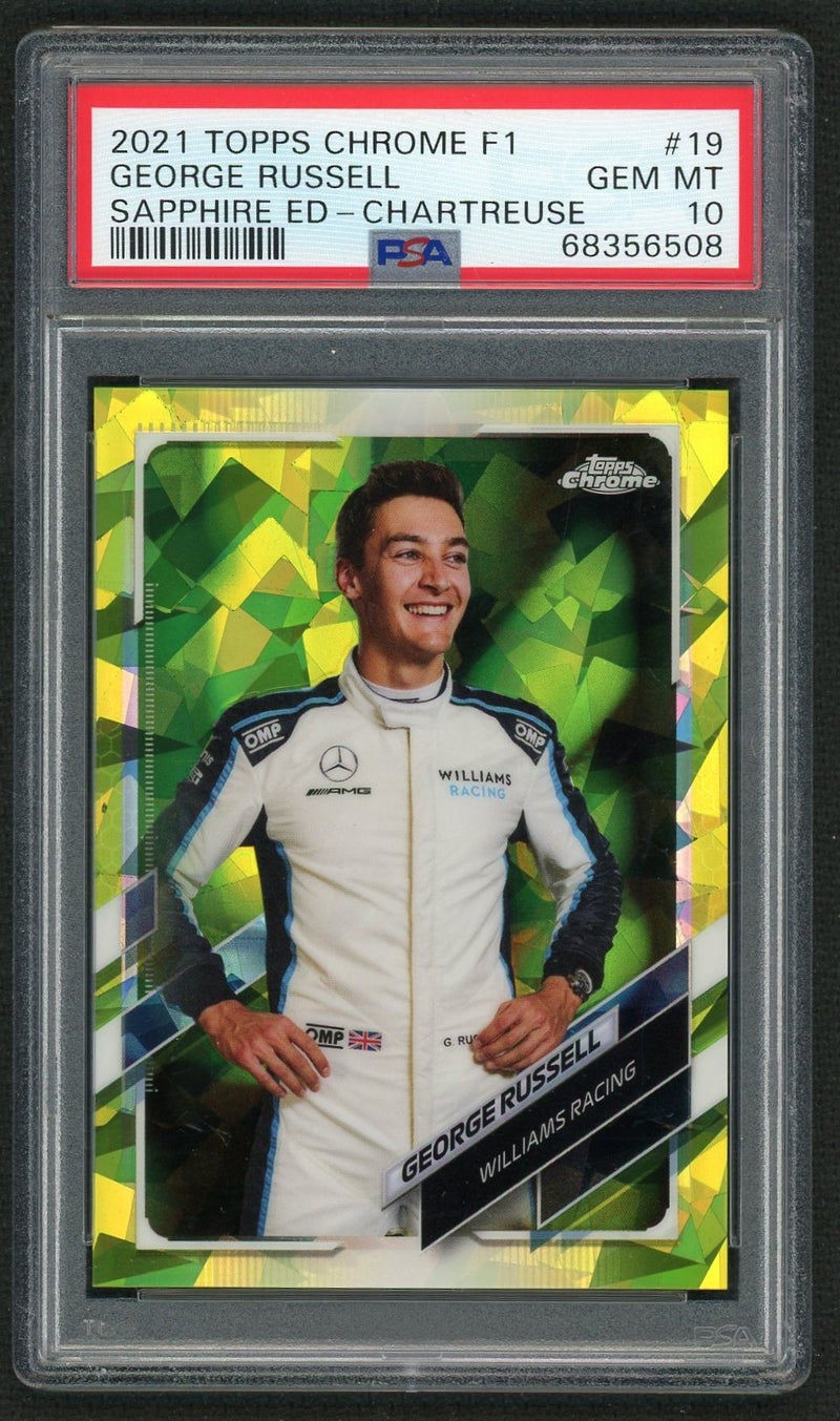 2021 Topps Chrome Sapphire Formula 1 Chartreuse Refractors George Russell #19 /199 PSA 10