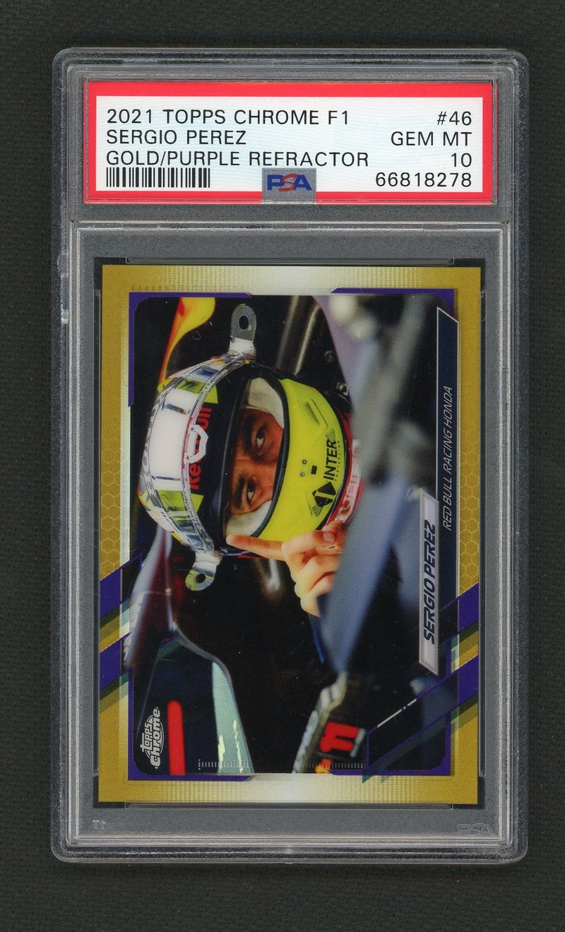 2021 Topps Chrome Formula 1 Gold Purple Refractors Sergio Perez #46 PSA 10