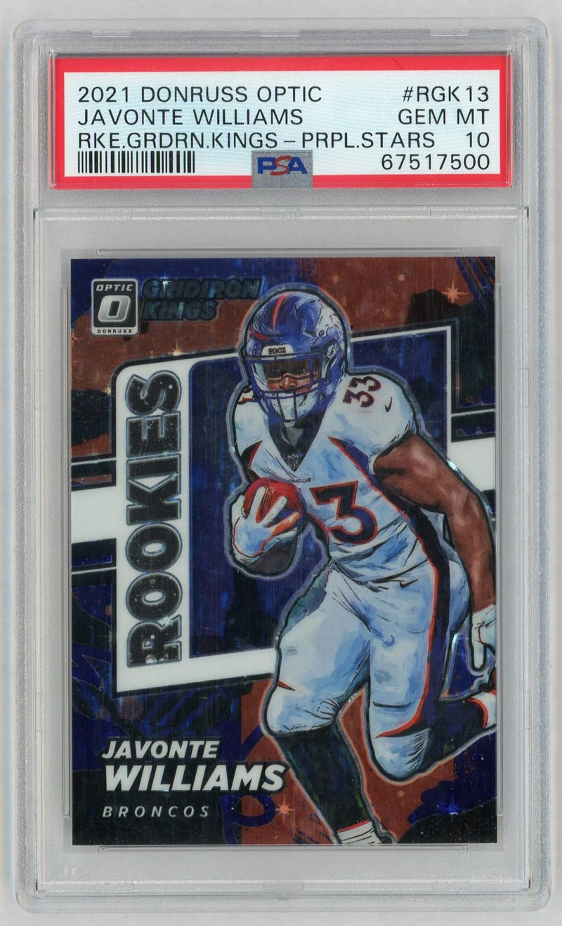 2021 Panini Donruss Optic Rookie Gridiron Kings Purple Stars Javonte Williams #RGK13 /25 PSA 10