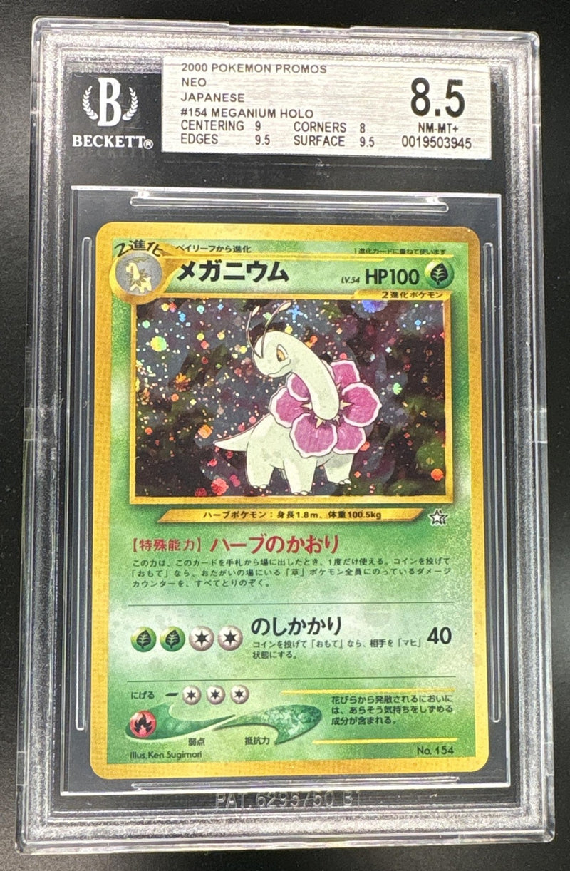 1999 Pokemon Neo Japanese Holo Premium File Meganium #154 BGS 8.5