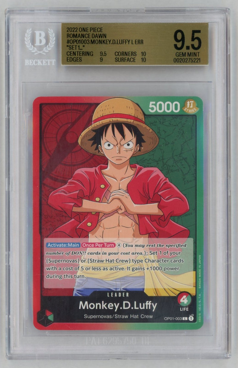 2022 One Piece Romance Dawn Leader Monkey D. Luffy #OP01003 BGS 9.5