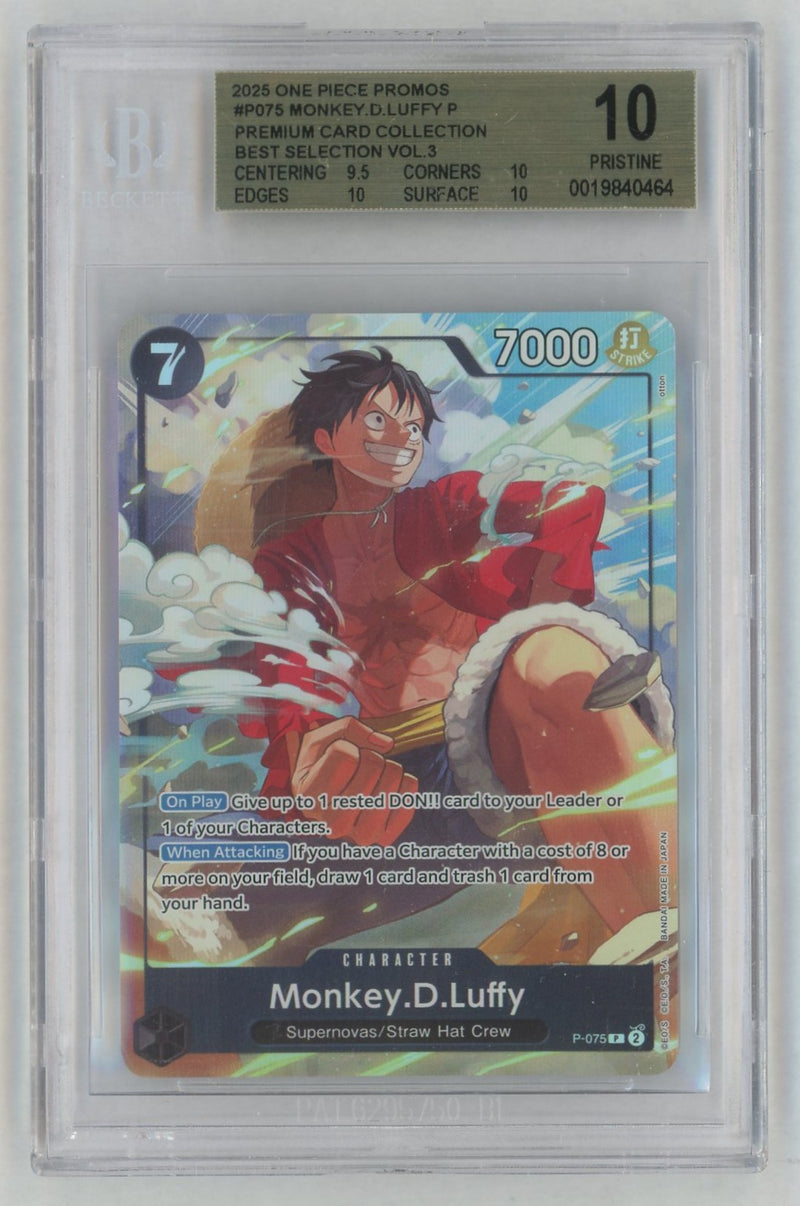2025 One Piece Premium Collection Best Selection Volume 3 Alternate Art Monkey D. Luffy #P-075 BGS 10