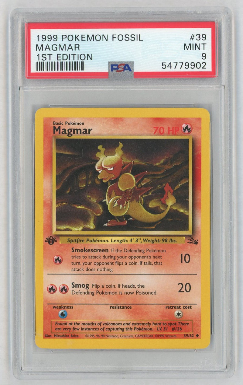 1999 Pokemon Fossil 1st Edition Magmar #39 PSA 9