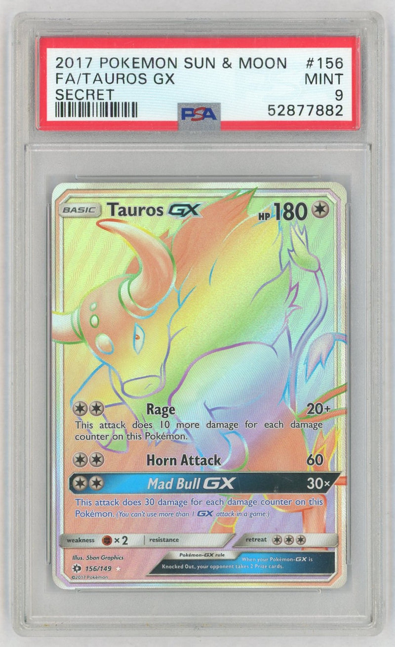 2017 Pokemon Sun and Moon Secret Rare Tauros Gx #156 PSA 9