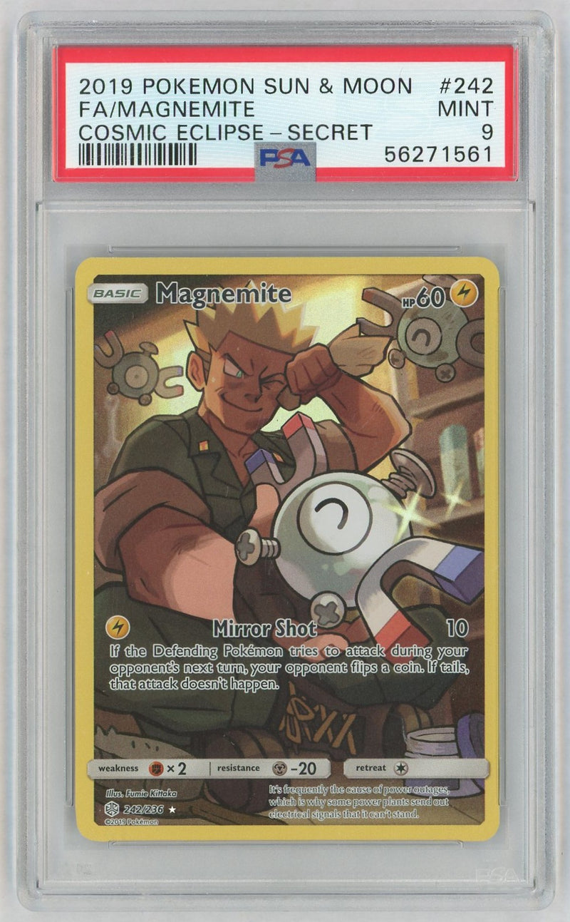 2019 Pokemon Sun and Moon Cosmic Eclipse Secret Rare Magnemite #242 PSA 9