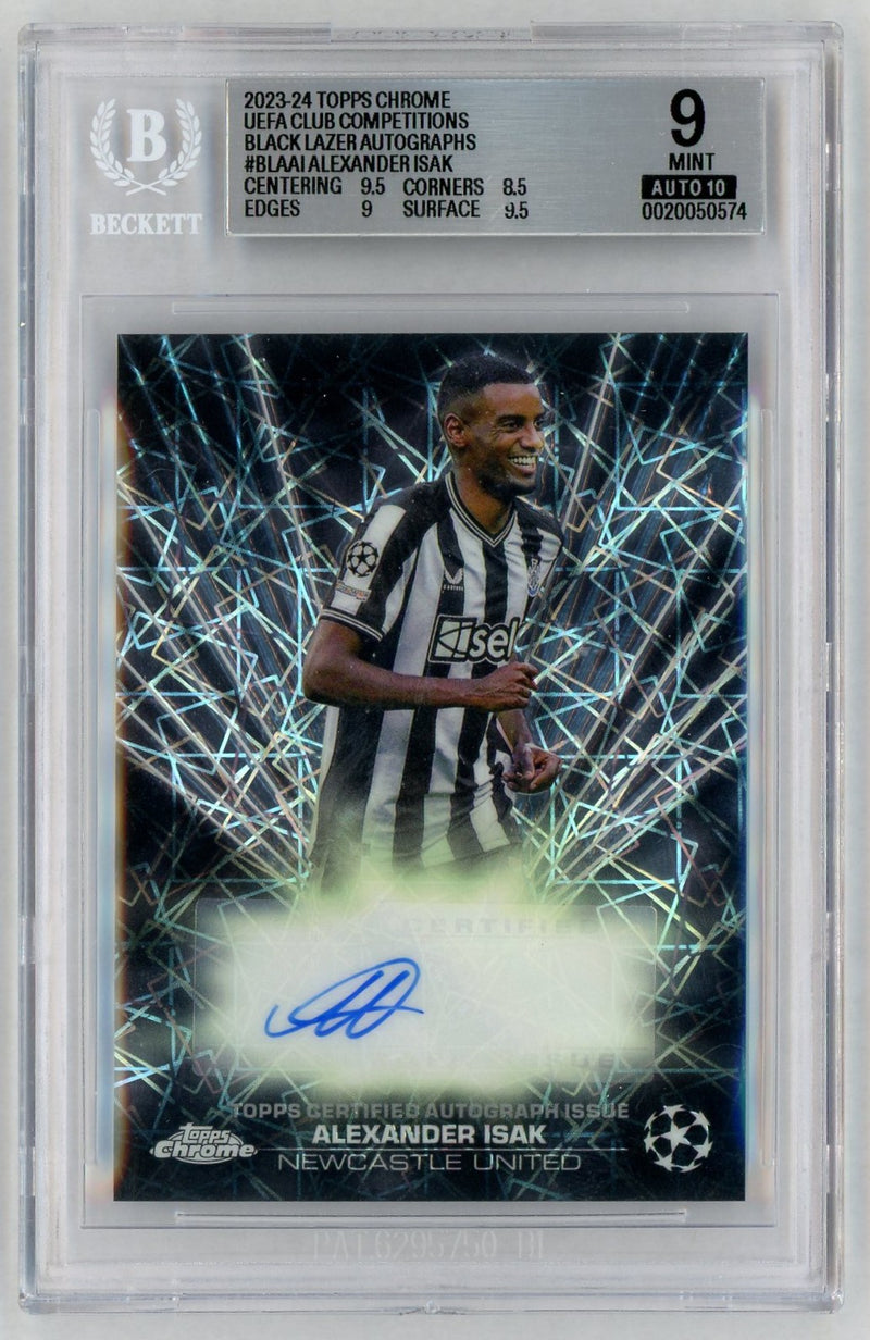 2023 Topps Chrome UEFA Club Competitions Black Lazer Autographs Alexander Isak #BLAAI BGS 9