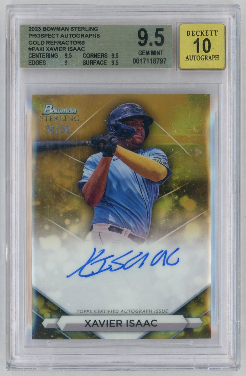 2023 Bowman Sterling Prospect Autographs Gold Refractors Xavier Isaac #PAXI /50 BGS 9.5