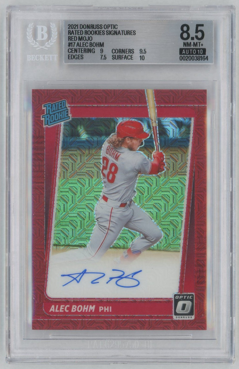 2021 Panini Donruss Optic Rated Rookies Signatures Red Mojo Alec Bohm #17 /99 BGS 8.5
