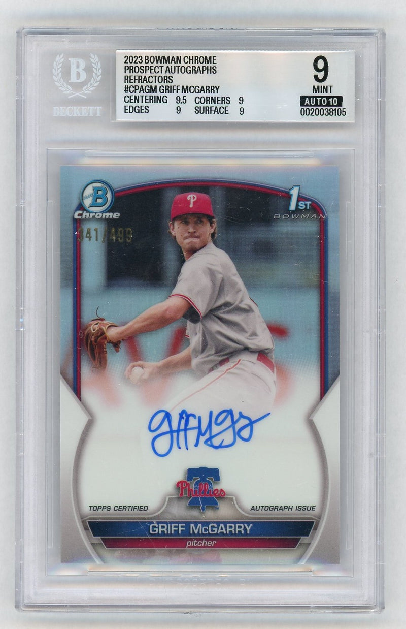 2023 Bowman Chrome Prospect Autograph Refractor Griff Mcgarry #CPAGM /499 BGS 9