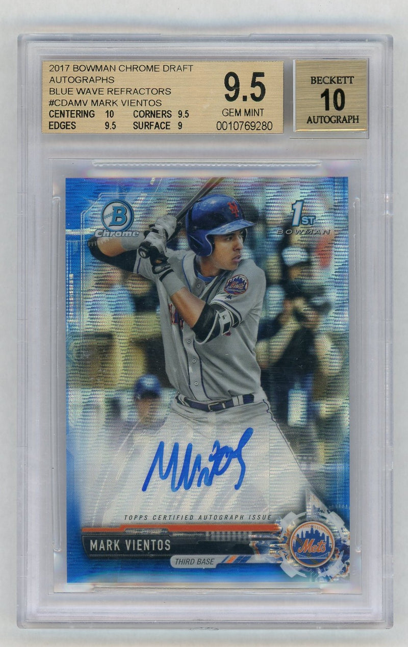 2017 Bowman Draft Chrome Draft Picks Autographs Blue Wave Refractor Mark Vientos #CDAMV /150 BGS 9.5