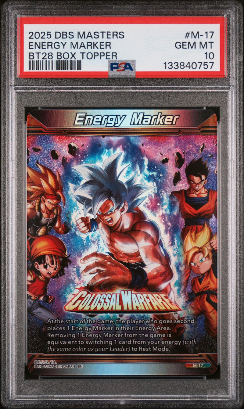 2025 Dragon Ball Super Card Game Masters Series 28 Prismatic Clash Bt28 Box Topper Energy Marker #M-17 PSA 10