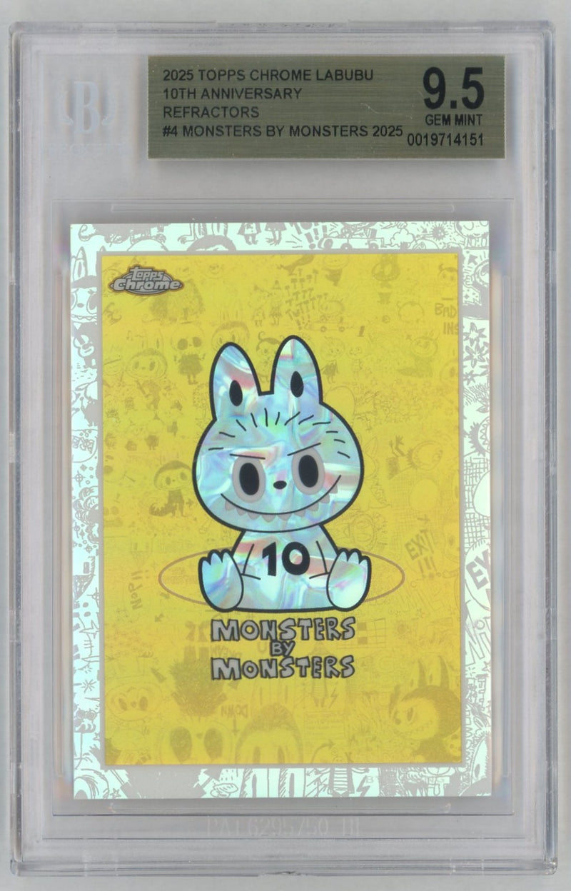 2025 Topps Chrome Labubu 10th Anniversary Refractor Monsters By Monsters #4 BGS 9.5