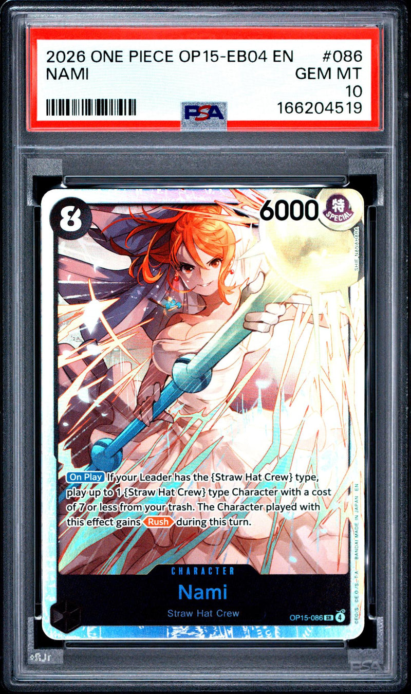 2026 One Piece Card Game Adventures On Kami's Island Nami #OP15086 PSA 10