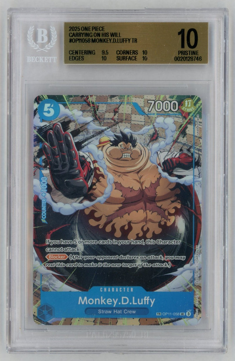 2025 One Piece Carrying On His Will Treasure Rare Monkey D. Luffy #OP11-058 BGS 10