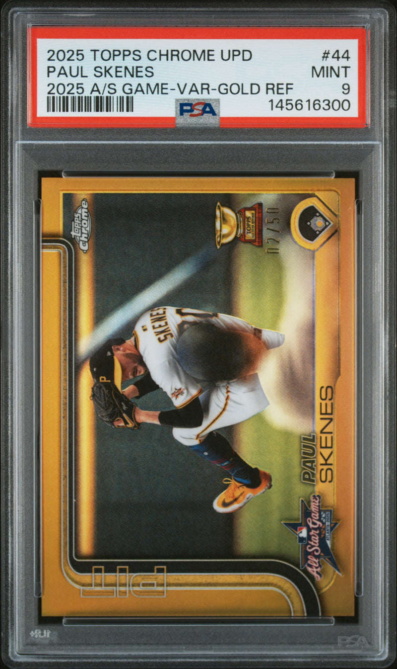 2025 Topps Chrome Update '25 All-Star Game Photo Variations Gold Refractors Paul Skenes #ASGC44 /50 PSA 9