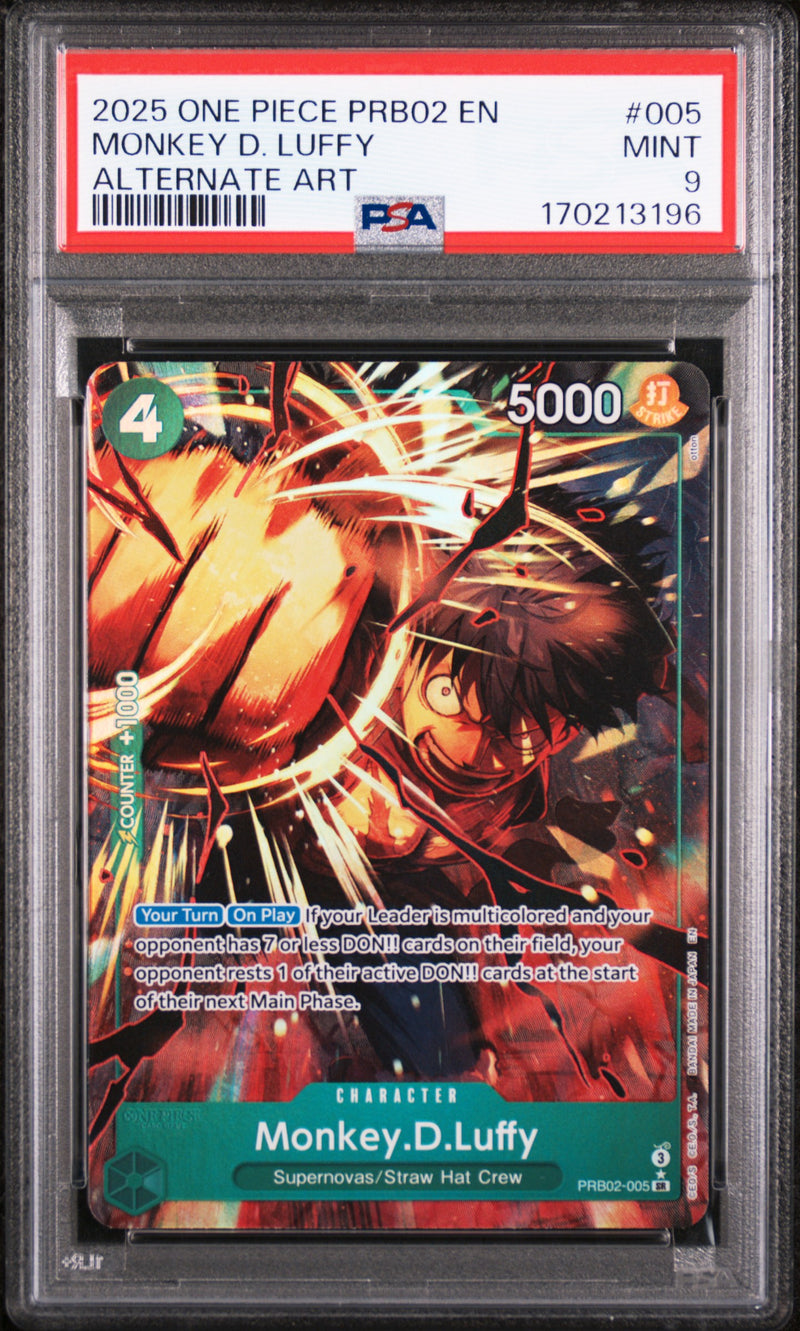 2025 One Piece Premium Booster Volume 2 Alternate Art Monkey D. Luffy #PRB02-005 PSA 9