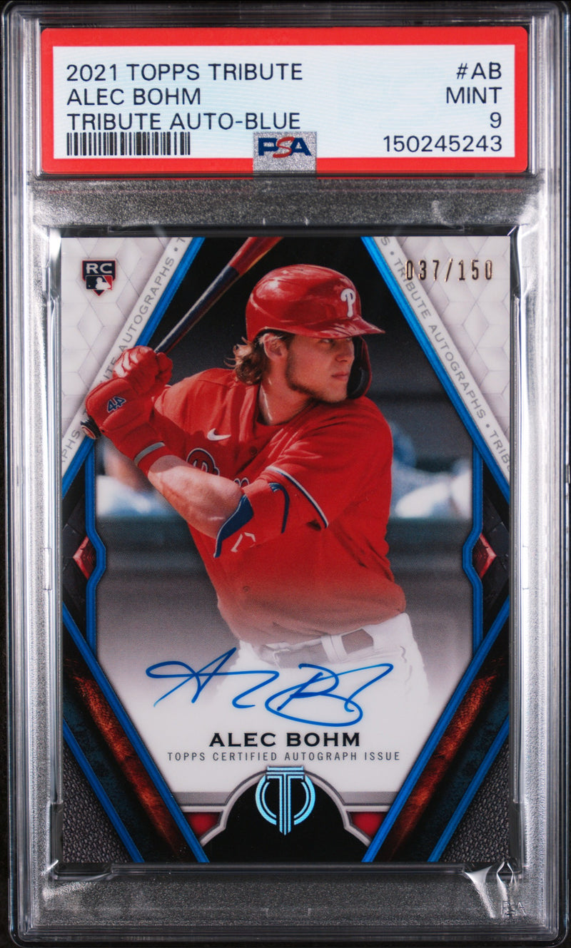 2021 Topps Tribute Tribute Autograph Blue Alec Bohm #AB /150 PSA 9