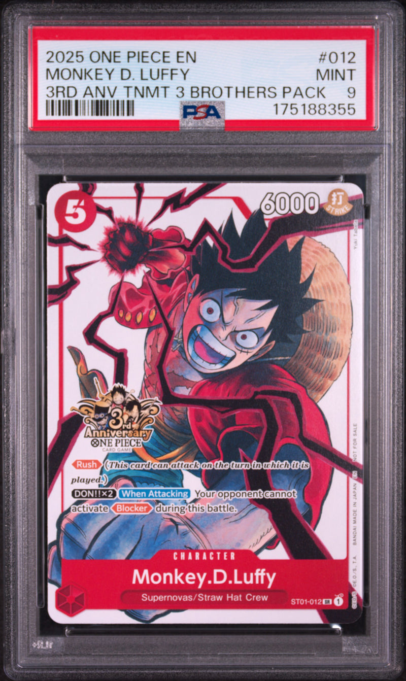 2025 One Piece Tournament Promo 3rd Anniversary 3 Brothers Pack Monkey D. Luffy #ST01-012 PSA 9