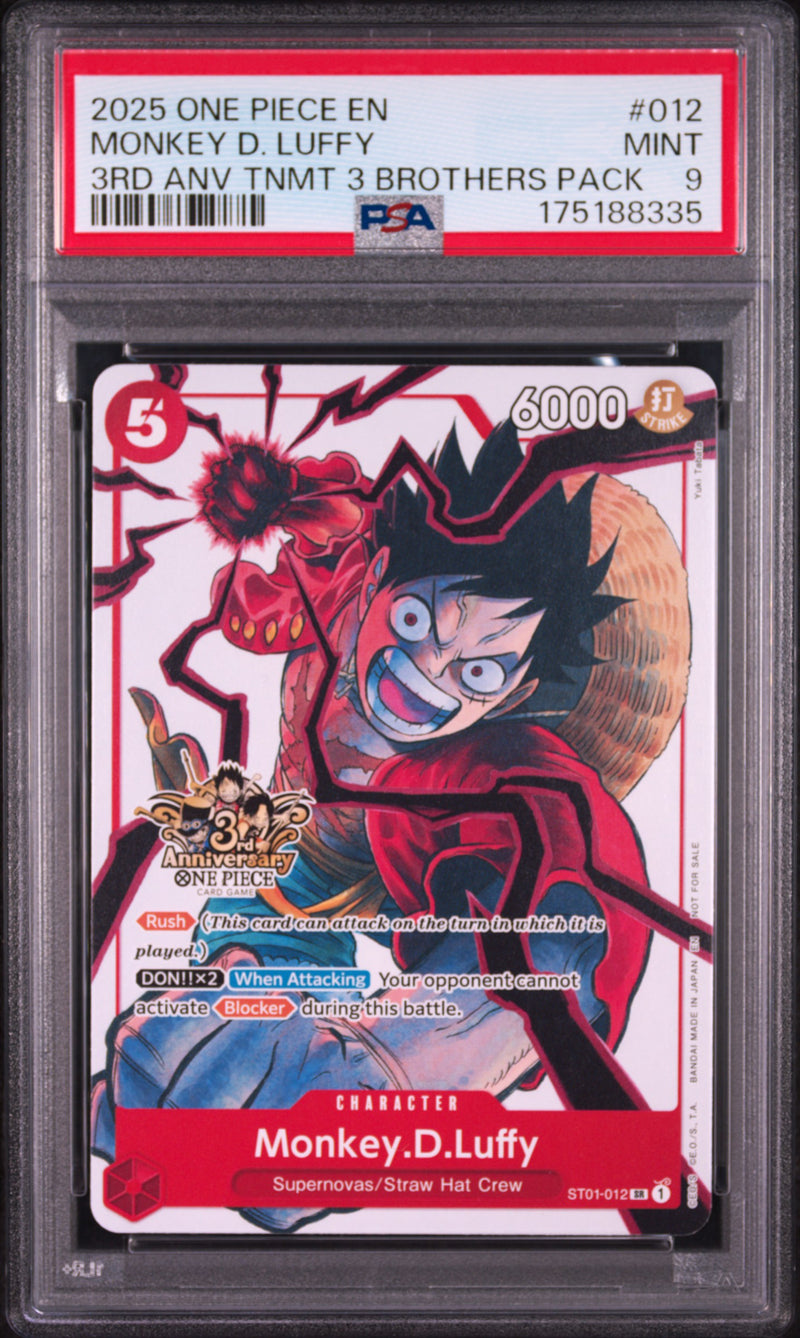 2025 One Piece Tournament Promo 3rd Anniversary 3 Brothers Pack Monkey D. Luffy #ST01-012 PSA 9