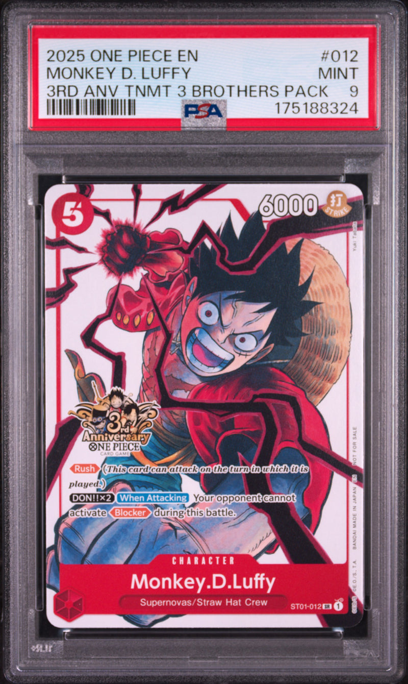 2025 One Piece Tournament Promo 3rd Anniversary 3 Brothers Pack Monkey D. Luffy #ST01-012 PSA 9