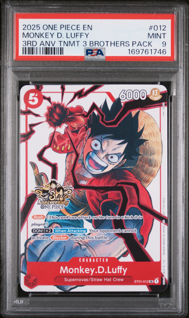 2025 One Piece Tournament Promo 3rd Anniversary 3 Brothers Pack Monkey D. Luffy #ST01-012 PSA 9