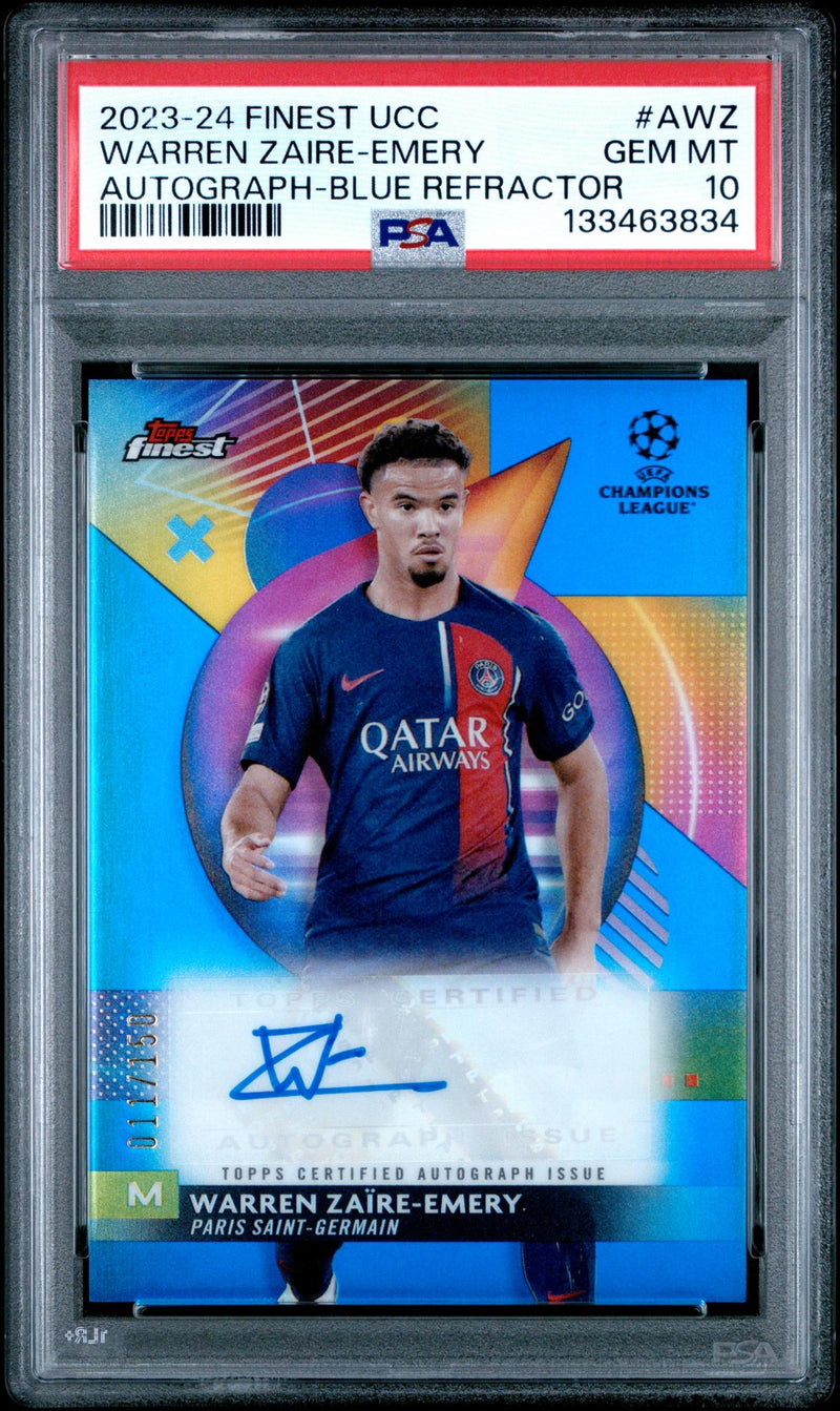 2023 Topps Finest UEFA Club Competitions Autographs Blue Refractor Warren Zaire-Emery #AWZ /150 PSA 10