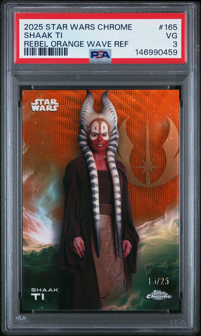 2025 Topps Chrome Star Wars Rebel Orange Wave Refractor Shaak Ti #165 /25 PSA 3