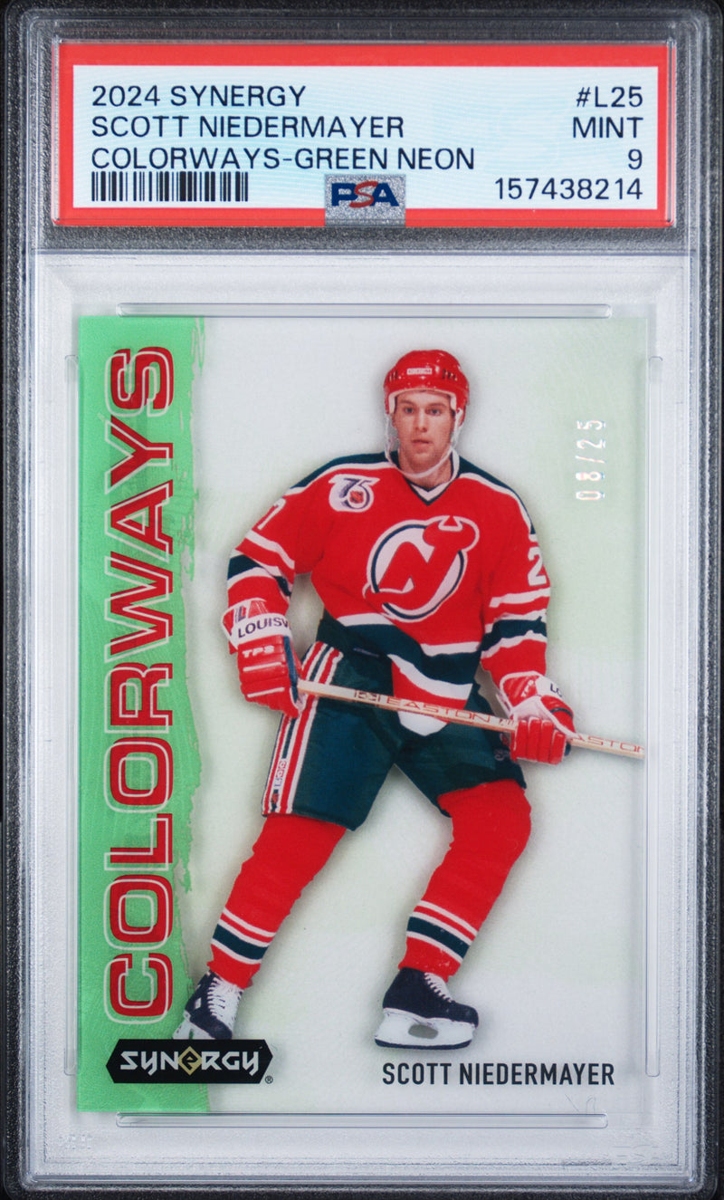 2024 Upper Deck Synergy Colorways Green Neon Scott Niedermayer #L25 /25 PSA 9