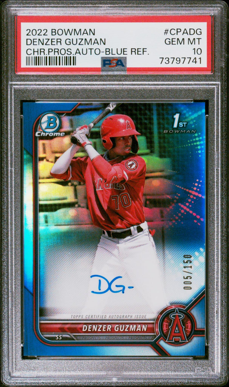 2022 Bowman Chrome Prospect Autograph Blue Refractor Denzer Guzman #CPADG /150 PSA 10