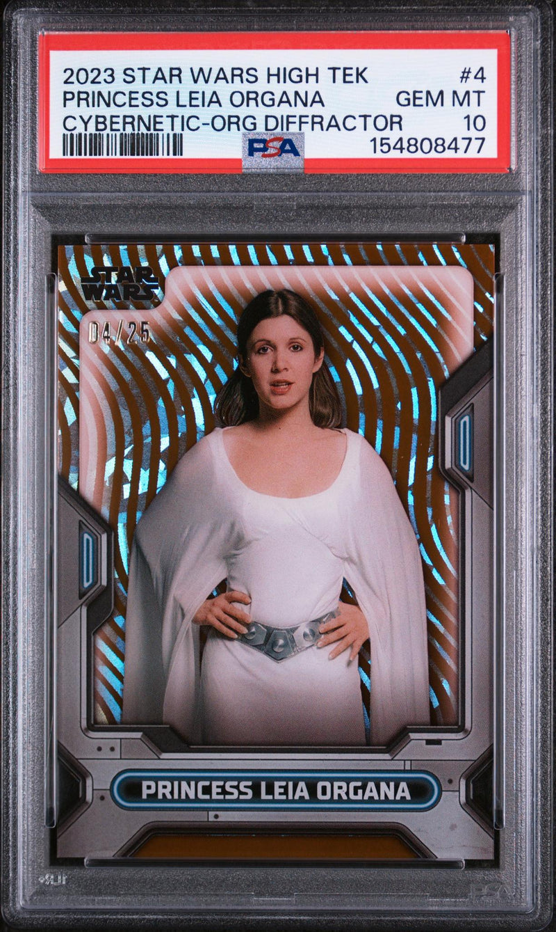 2023 Topps Star Wars High Tek Cybernetic-Orange Diffractor Princess Leia Organa #4 /25 PSA 10