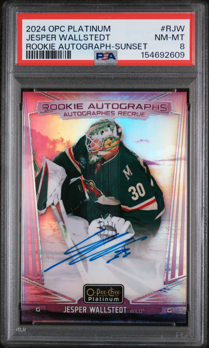2024 O-Pee-Chee Platinum Rookie Autographs Sunset Jesper Wallstedt #RJW PSA 8