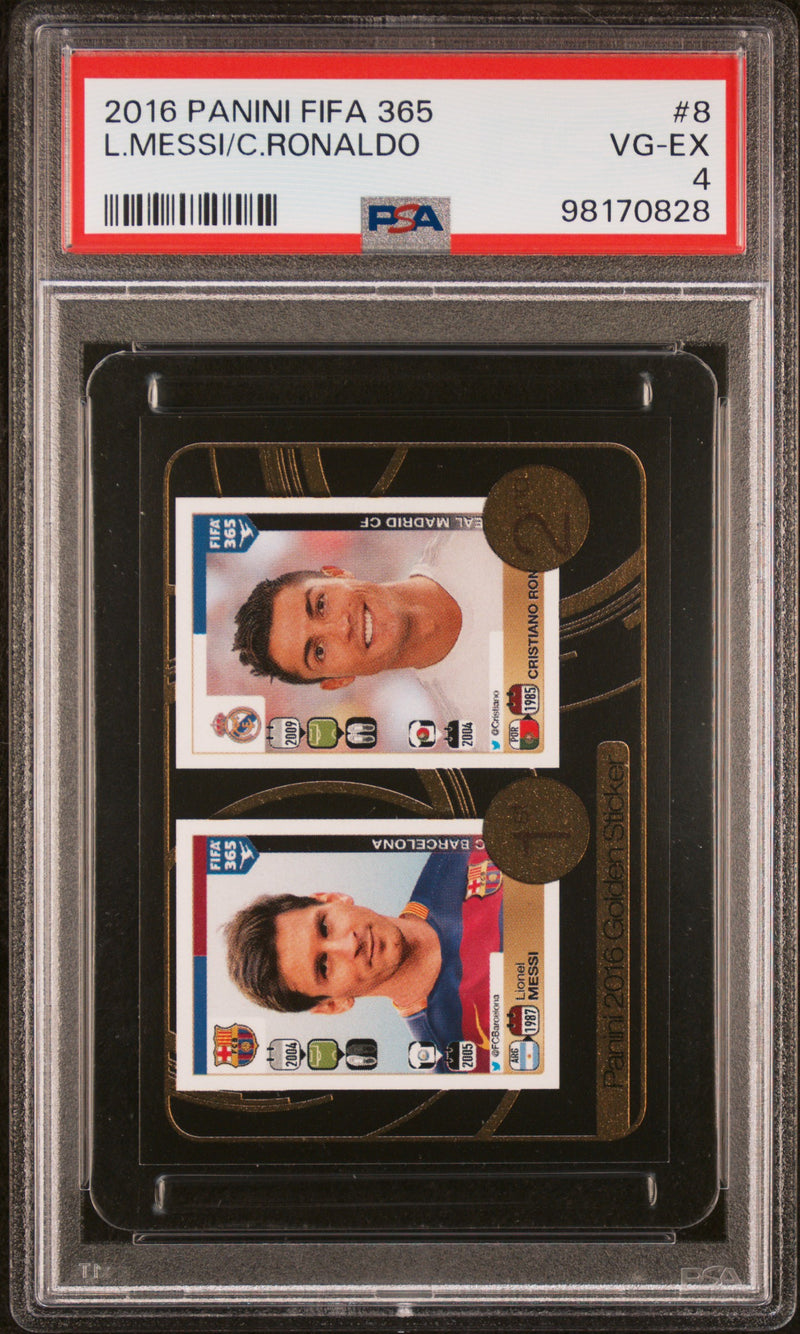 2016 Panini Fifa 365 Stickers Blue Back Cristiano Ronaldo/Lionel Messi #8 PSA 4