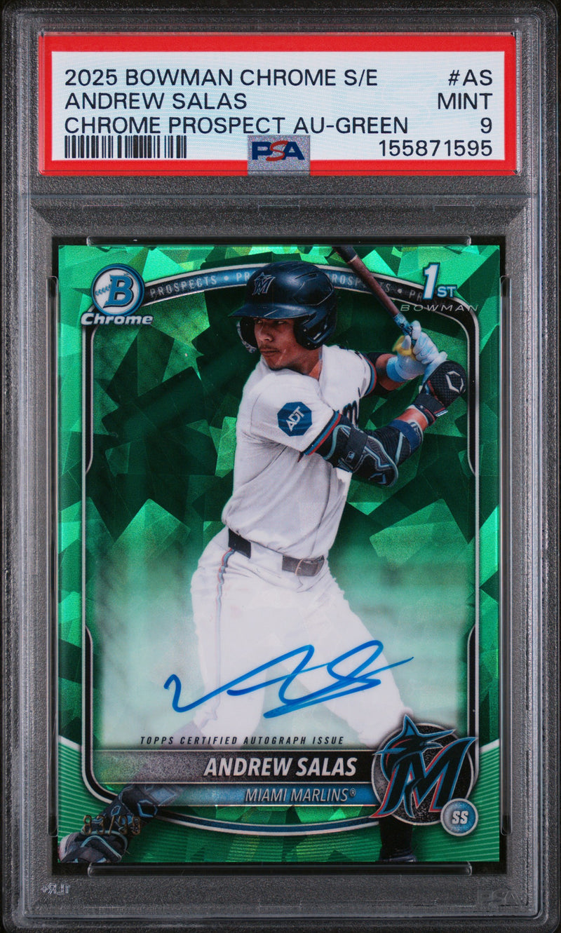 2025 Chrome Sapphire Prospect Autographs Green Refractors Andrew Salas #CPSAAS /99 PSA 9