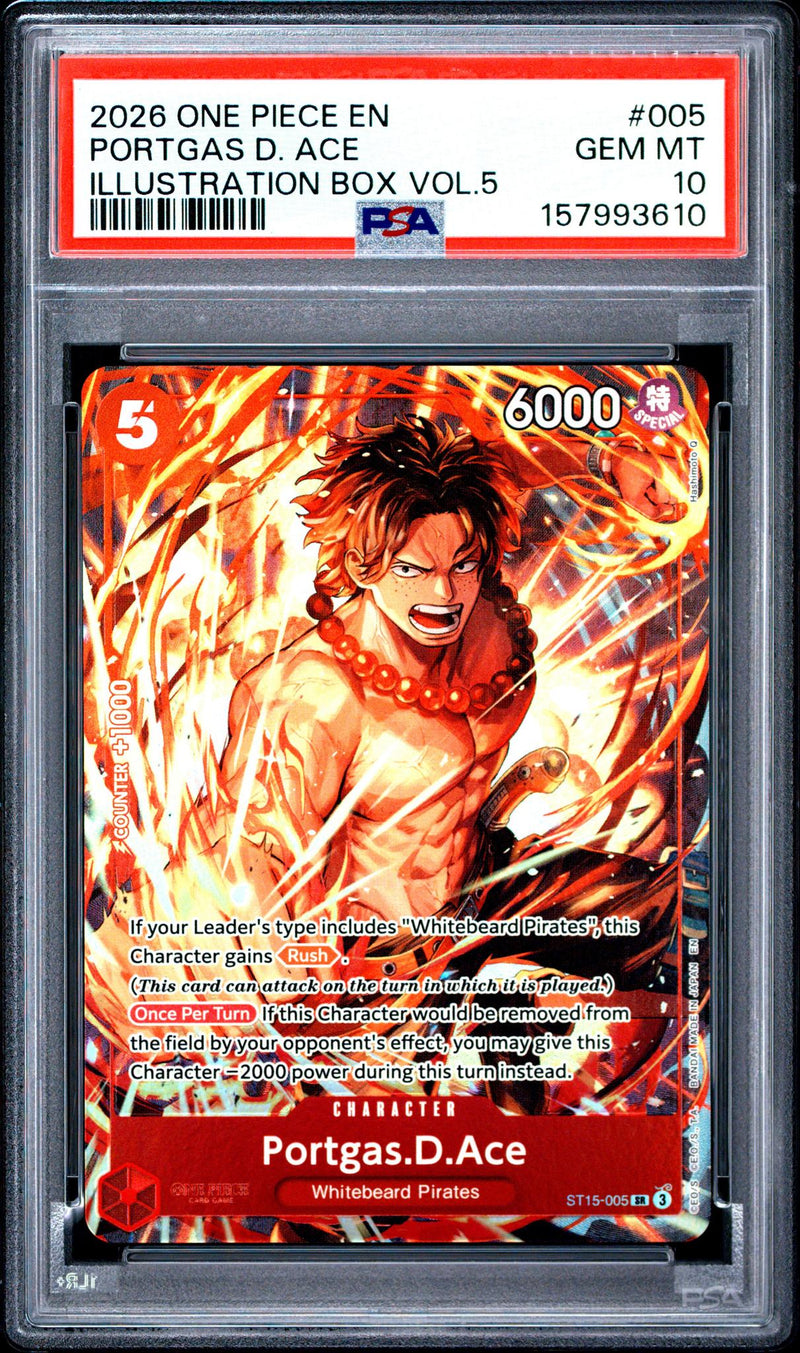 2026 One Piece Promo Illustration Box Volume 5 Portgas D. Ace #ST15-005 PSA 10