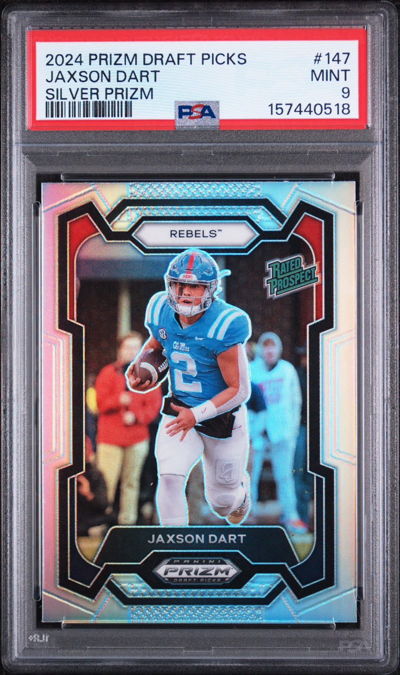 2024 Panini Prizm Draft Picks Rated Prospect Silver Prizm Jaxson Dart #147 PSA 9