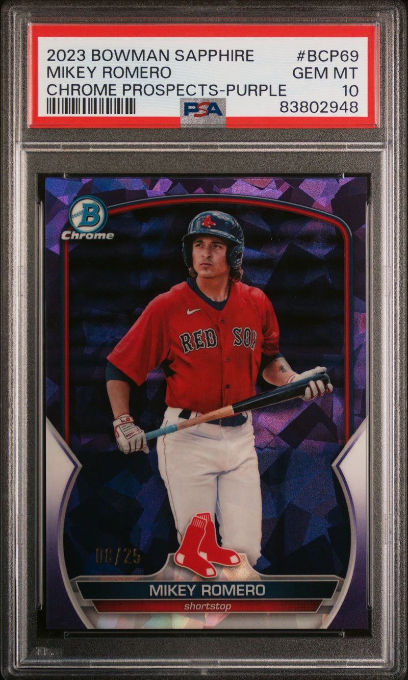 2023 Bowman Sapphire Chrome Prospect Purple Refractor Mikey Romero #BCP69 /25 PSA 10