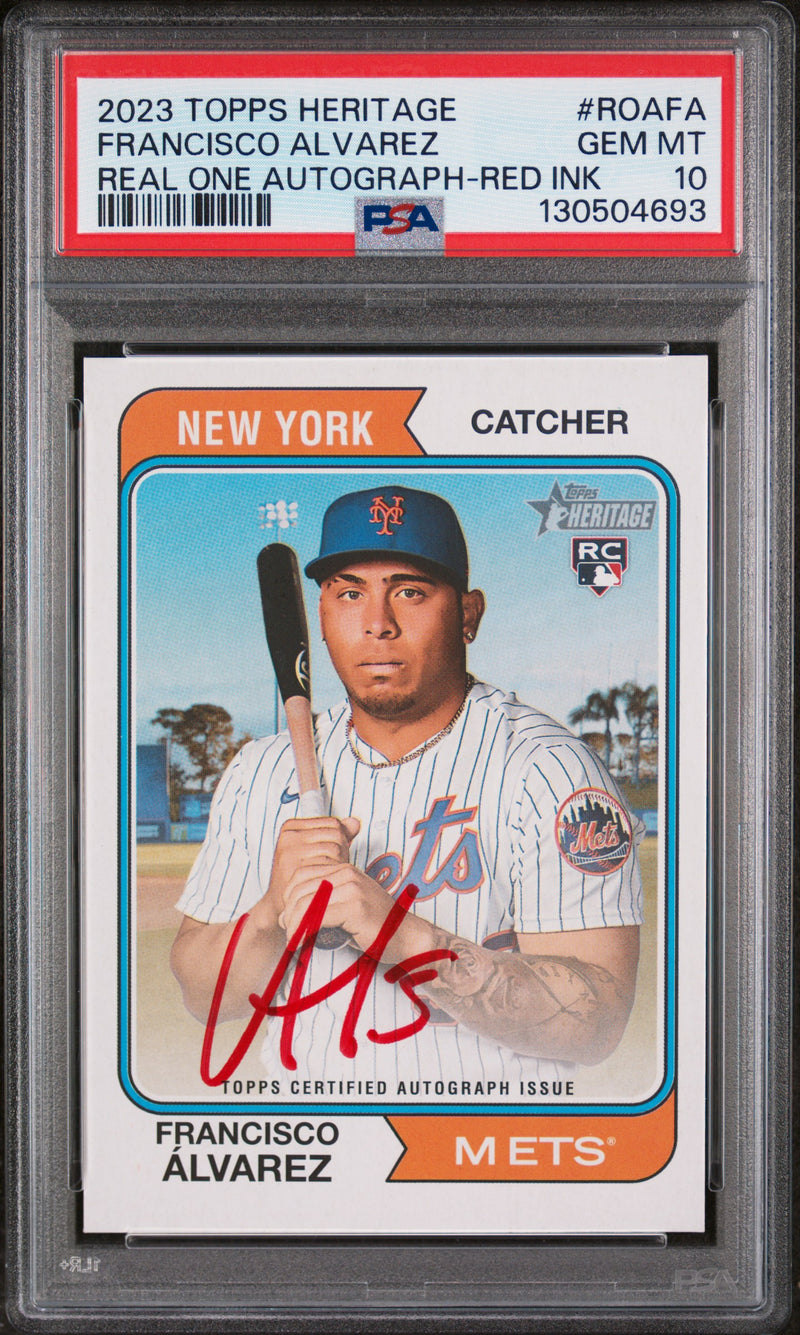 2023 Topps Heritage Real One Autographs Red Ink Francisco Alvarez #ROAFA /74 PSA 10