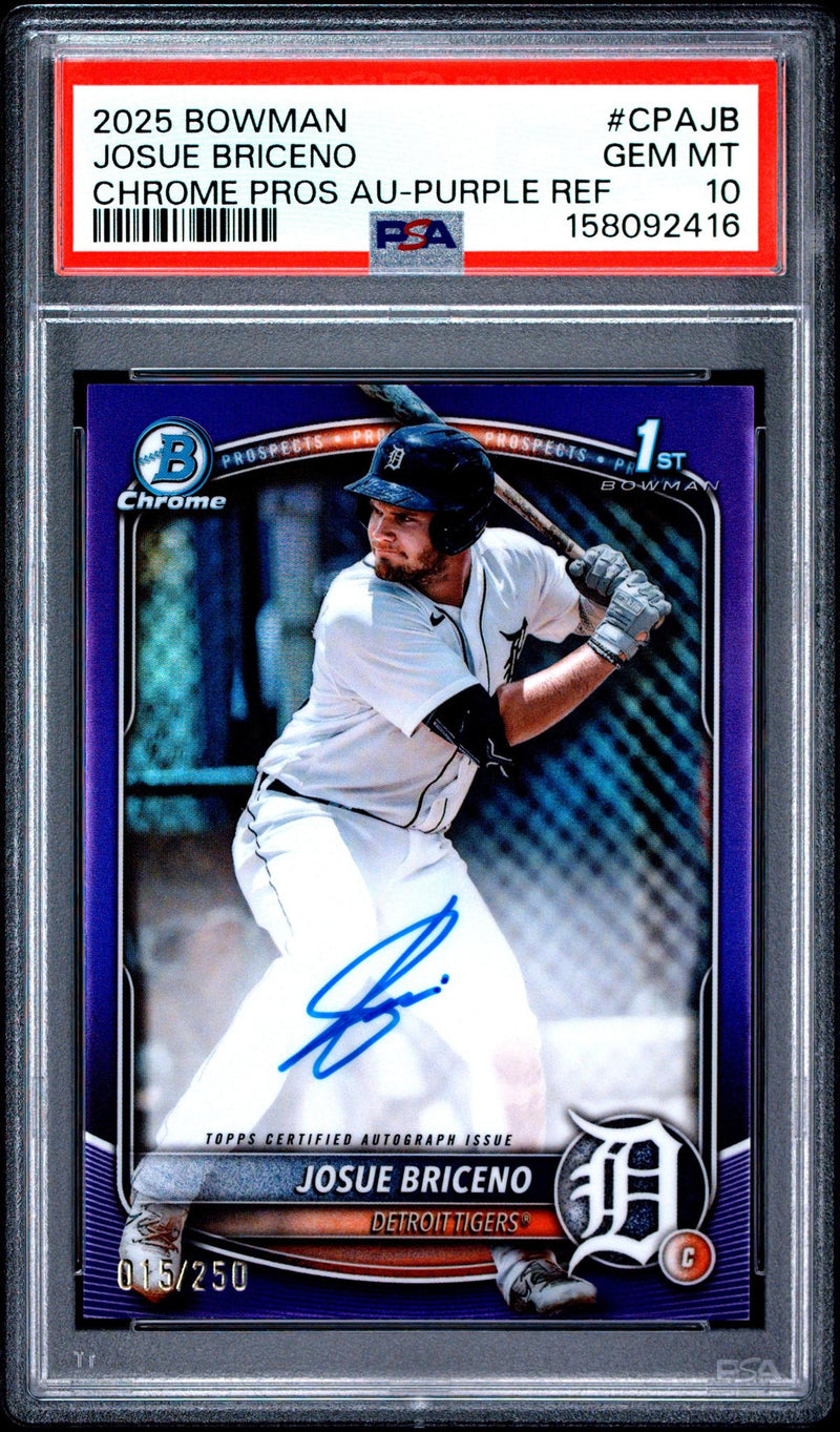2025 Bowman Chrome Prospect Autographs Purple Refractors Josue Briceno #CPAJB /250 PSA 10