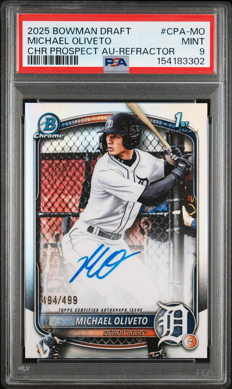 2025 Bowman Chrome Draft Autographs Refractors Michael Oliveto #CPAMO /499 PSA 9
