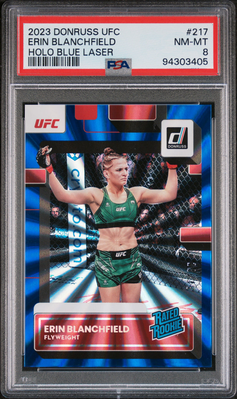 2023 Panini Donruss UFC Holo Blue Laser Erin Blanchfield #217 PSA 8