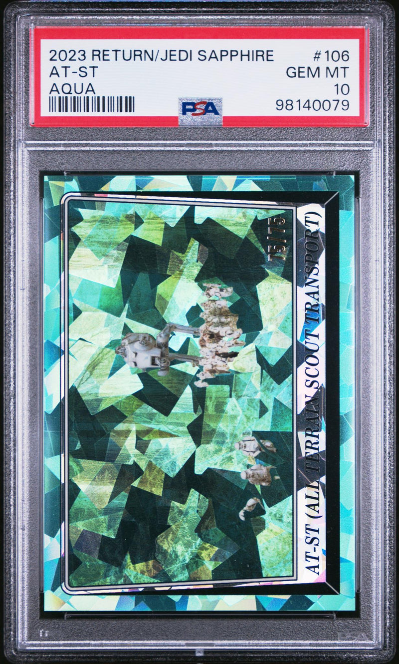 2023 Topps Chrome Sapphire Star Wars Return of the Jedi Aqua At-St (All Terrain Scout Transport) #106 /75 PSA 10